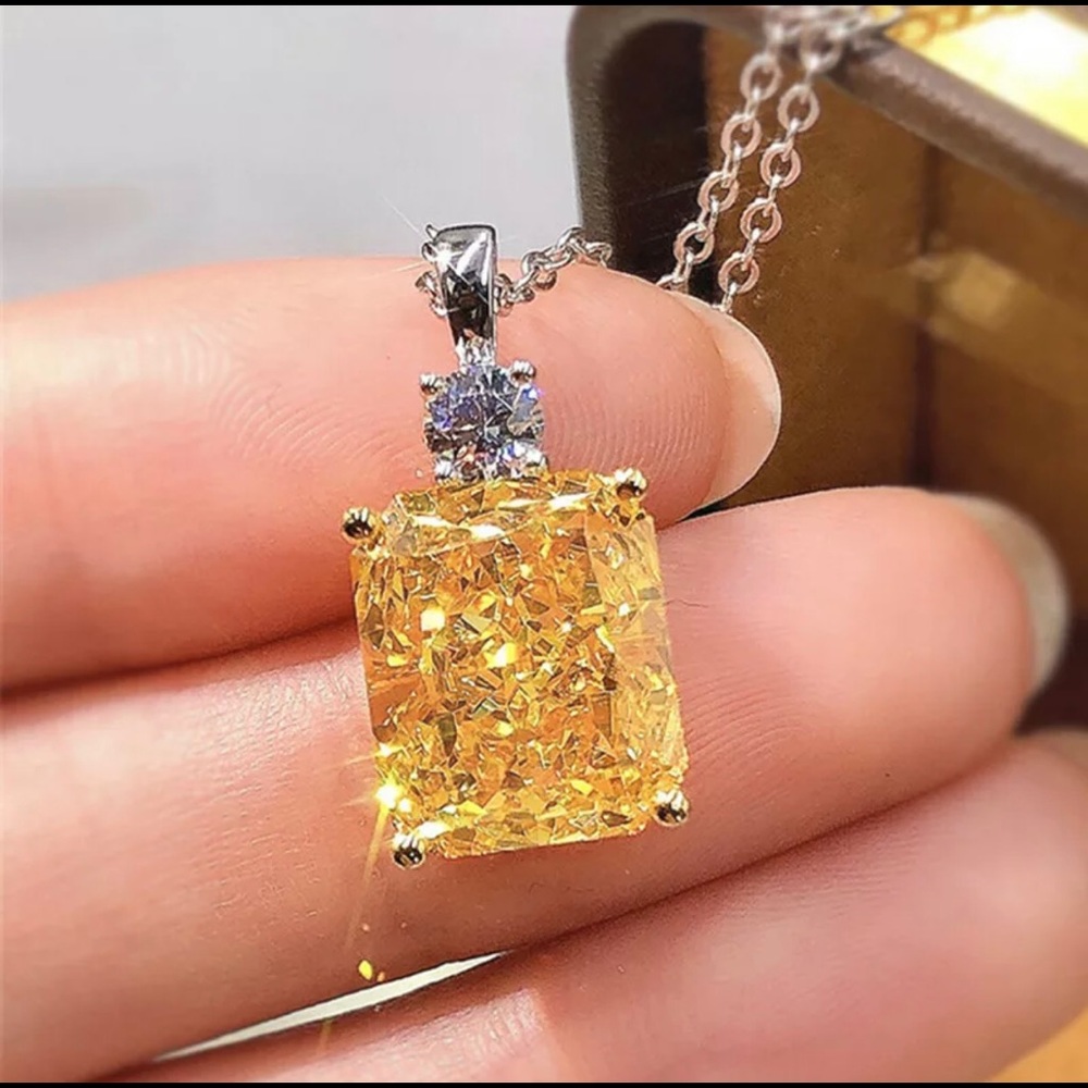 Citrine Yellow Silver Pendant Necklace - Picture 2 of 10